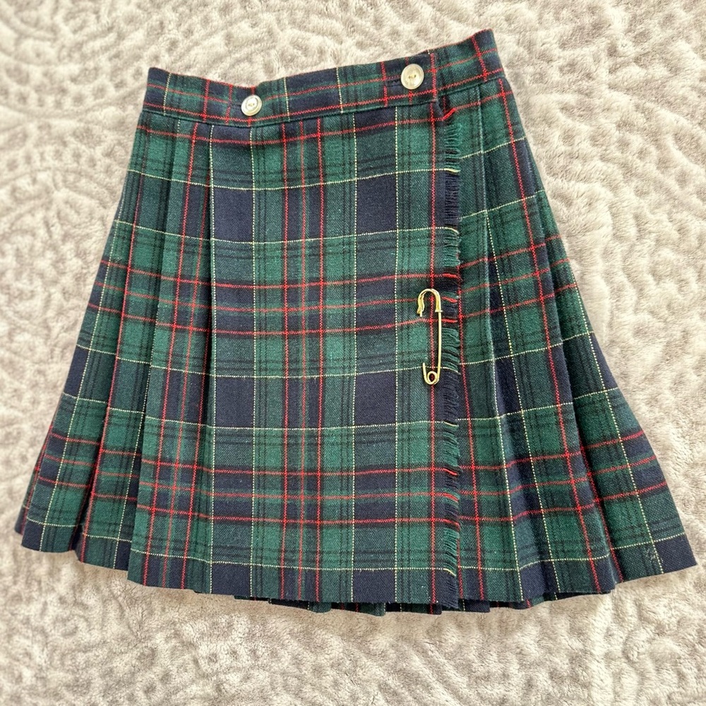 ✨Vintage RARE✨ Mini Plaid Tartan Skirt Girls size 5 BLUE GREEN RED School Girl - Picture 9 of 13